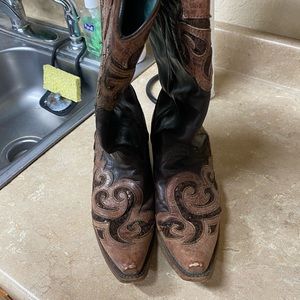 Corral Vintage Boots- Brown with Brown Sequin-Sz 8